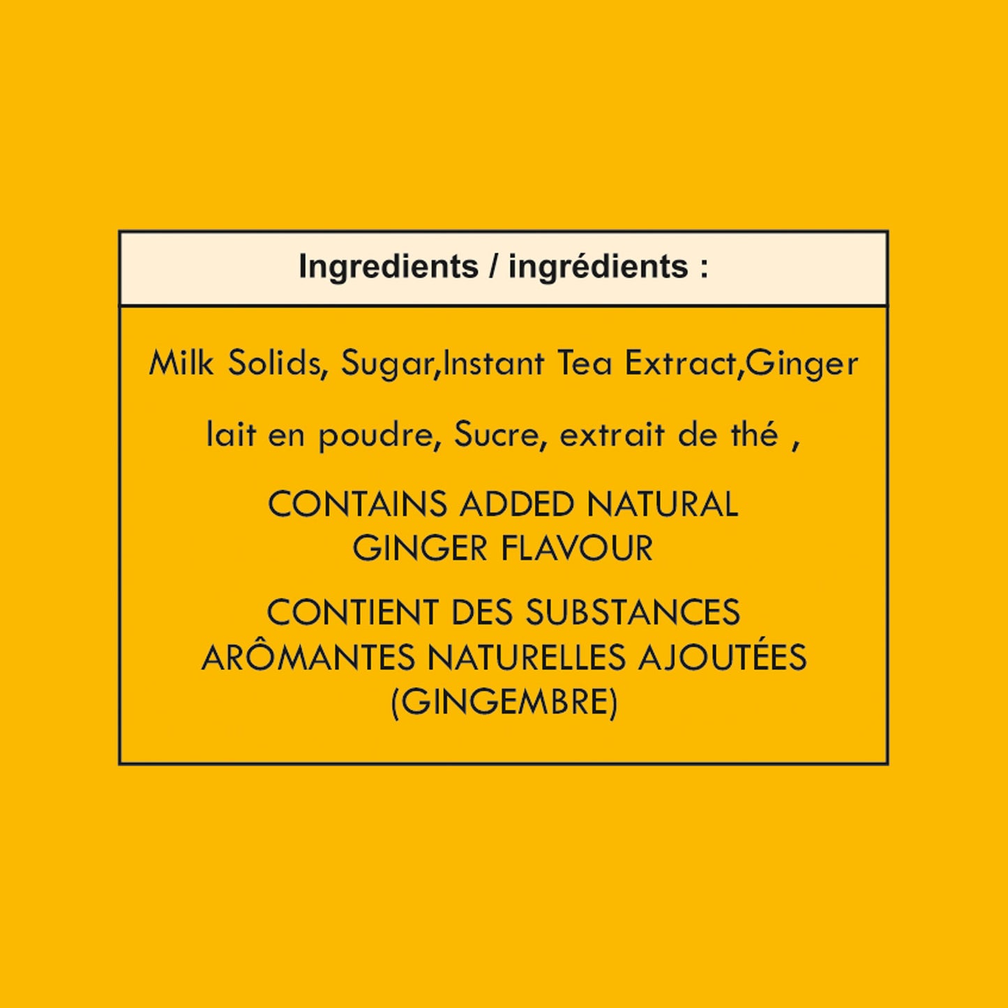 ingredites list mentioning ginger chai latte premix by chai hai