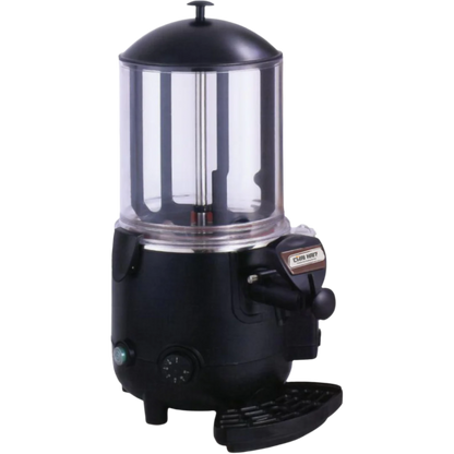 Compact NSF-certified hot beverage dispenser with a clear tank and modern black base. Features a sleek design with easy-to-use temperature control and dispensing lever, suitable for cafes, restaurants, and event catering.