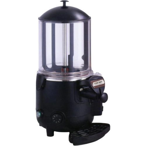 Compact NSF-certified hot beverage dispenser with a clear tank and modern black base. Features a sleek design with easy-to-use temperature control and dispensing lever, suitable for cafes, restaurants, and event catering.