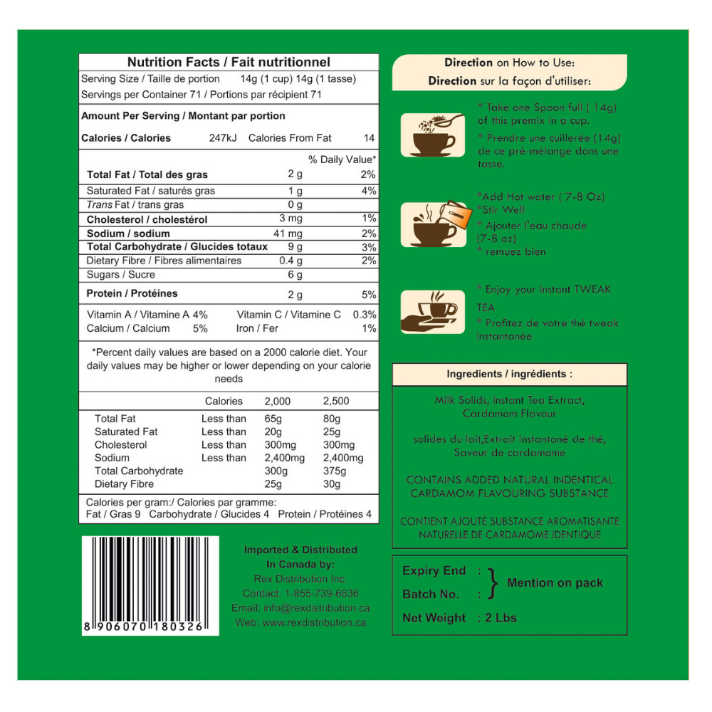 Nutritional table of Tweak Instant Chai Premix Cardamom Chai