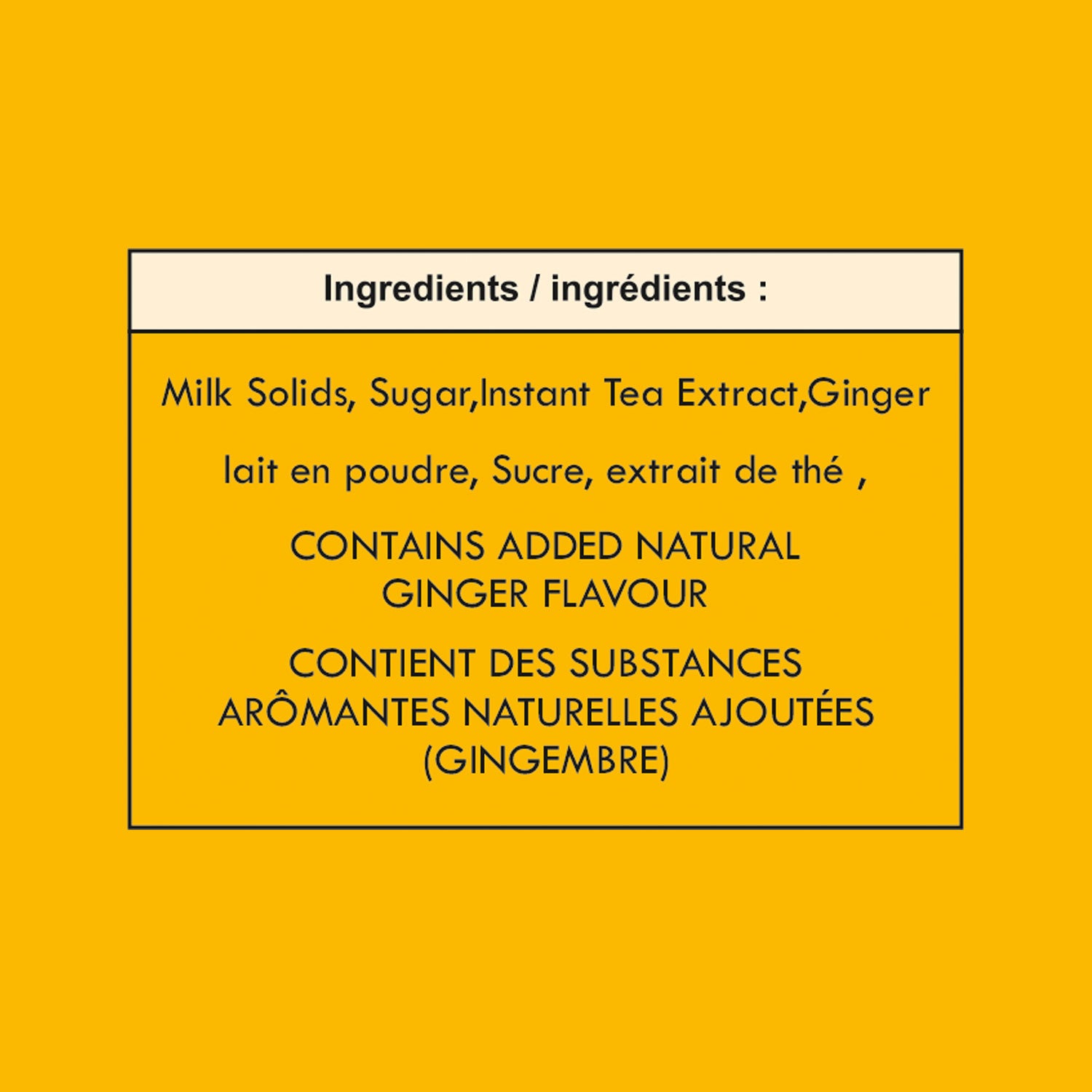 ingredites list mentioning ginger chai latte premix by chai hai